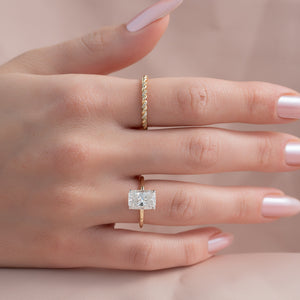 The Alex Set With A 3 Carat Elongated Cushion Moissanite