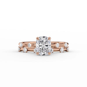 The Serena Set With A 2 Carat Elongated Cushion Moissanite