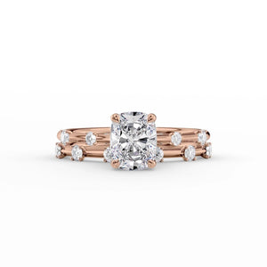 The Serena Set With A 5 Carat Elongated Cushion Moissanite