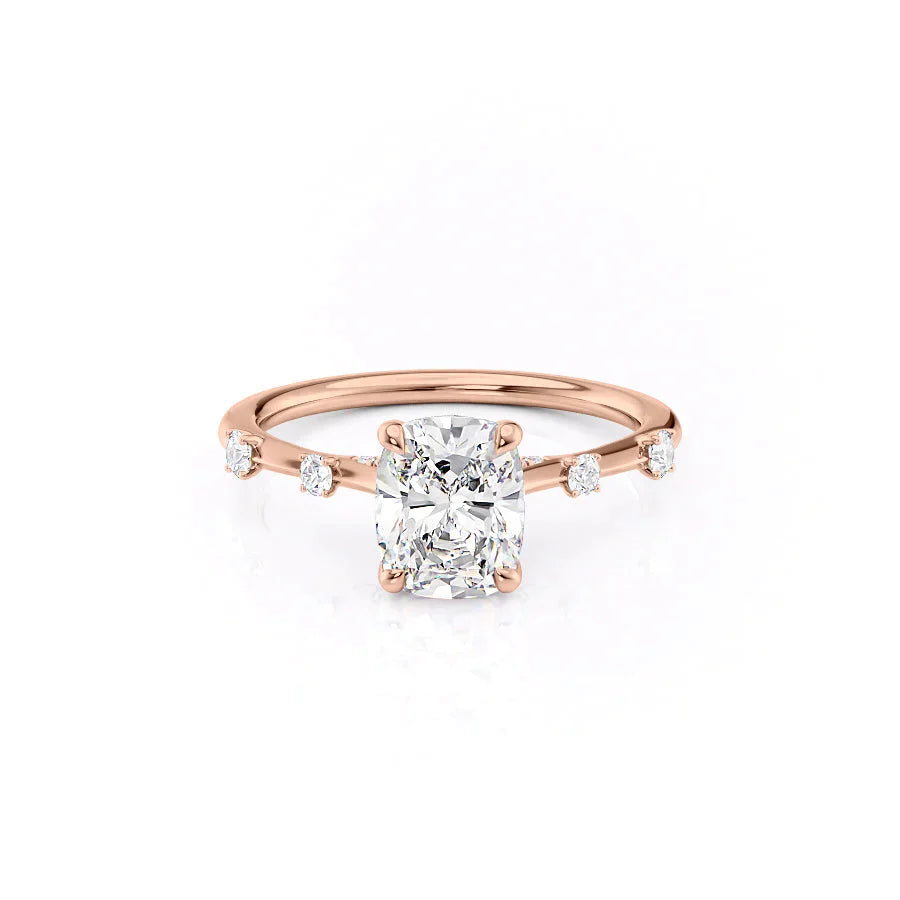 The Serena Set With A 2.5 Carat Elongated Cushion Moissanite