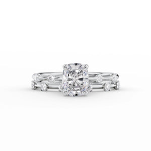 The Serena Set With A 2 Carat Elongated Cushion Moissanite