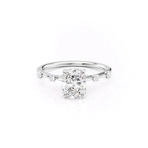 The Serena Set With A 4 Carat Elongated Cushion Moissanite