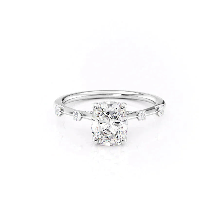 The Serena Set With A 3 Carat Elongated Cushion Moissanite