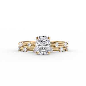 The Serena Set With A 3.5 Carat Elongated Cushion Moissanite