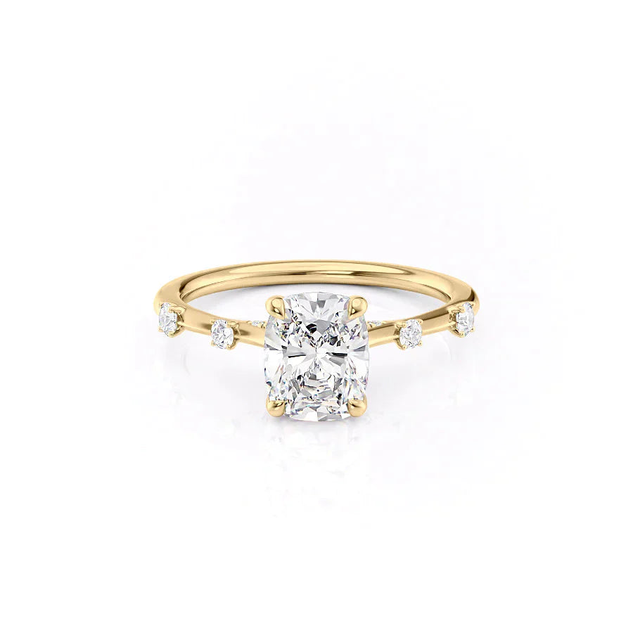 The Serena Set With A 3 Carat Elongated Cushion Moissanite