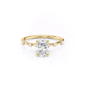 The Serena Set With A 3 Carat Elongated Cushion Moissanite