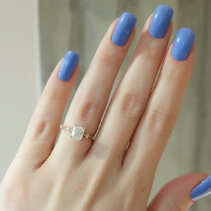The Serena Set With A 1.5 Carat Elongated Cushion Lab Diamond