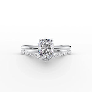 The Low Profile Kamellie Set With A 3 Carat Elongated Cushion Moissanite