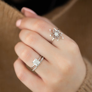 The Low Profile Kamellie Set With A 2 Carat Elongated Cushion Moissanite