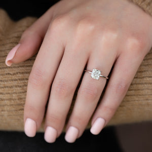 The Low Profile Kamellie Set With A 2 Carat Elongated Cushion Moissanite