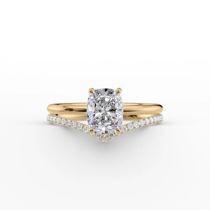 The Low Profile Kamellie Set With A 3 Carat Elongated Cushion Moissanite