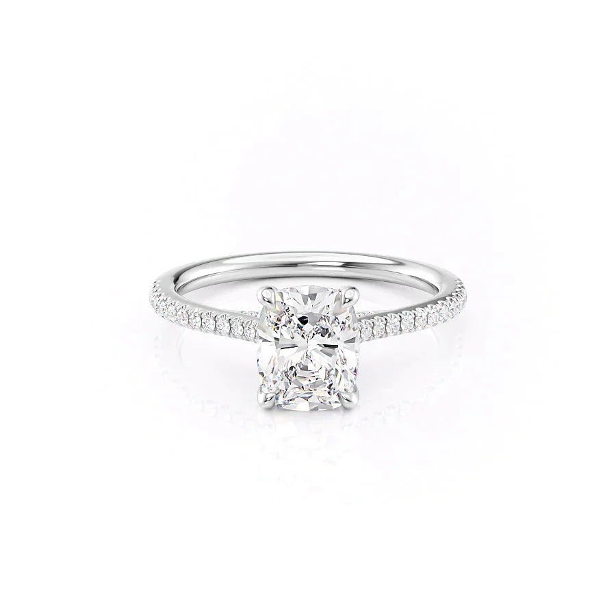 The Pave Claire Set With A 1 Carat Elongated Cushion Moissanite
