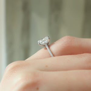 The Pave Claire Set With A 2 Carat Elongated Cushion Moissanite