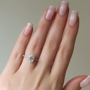 The Pave Claire Set With A 2 Carat Elongated Cushion Moissanite