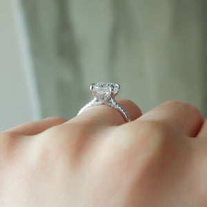 The Pave Claire Set With A 2 Carat Elongated Cushion Moissanite
