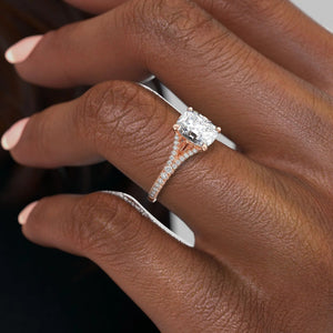 The Jade Set With A 2 Carat Elongated Cushion Moissanite