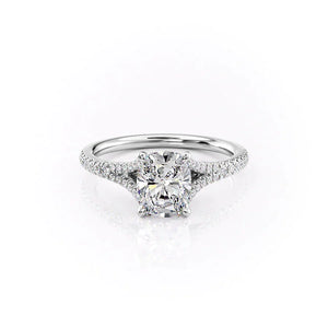 The Jade Set With A 4 Carat Elongated Cushion Moissanite