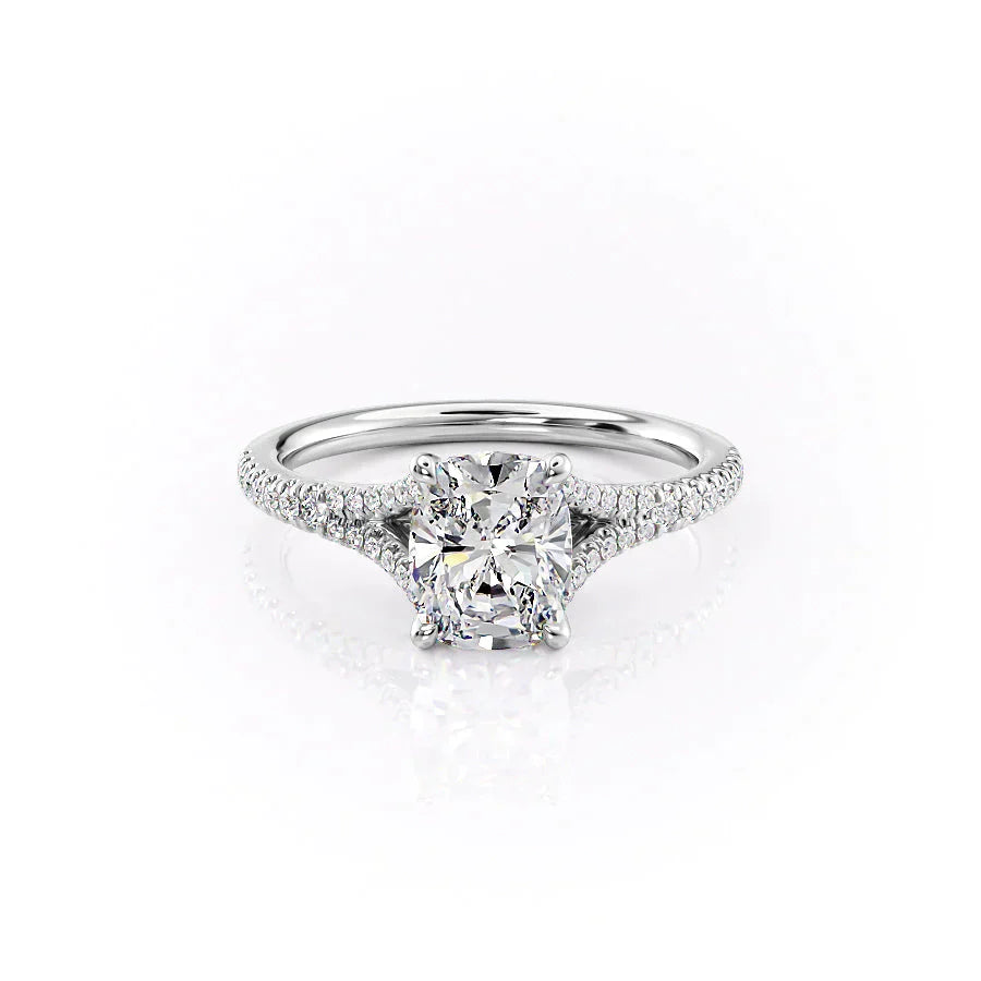 The Jade Set With A 2.5 Carat Elongated Cushion Moissanite