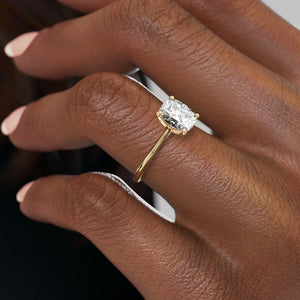 The Madison Set With A 3 Carat Elongated Cushion Moissanite