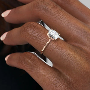 The Petal Kamellie Set With A 2 Carat Elongated Cushion Lab Diamond