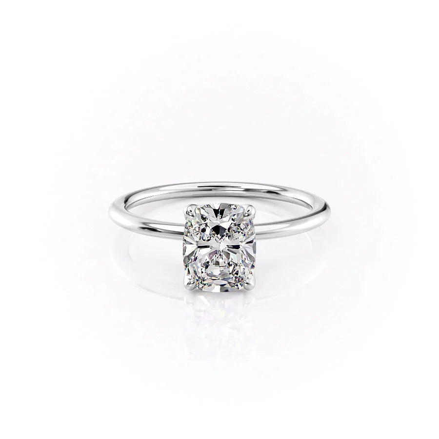 The Petal Kamellie Set With A 5 Carat Elongated Cushion Moissanite