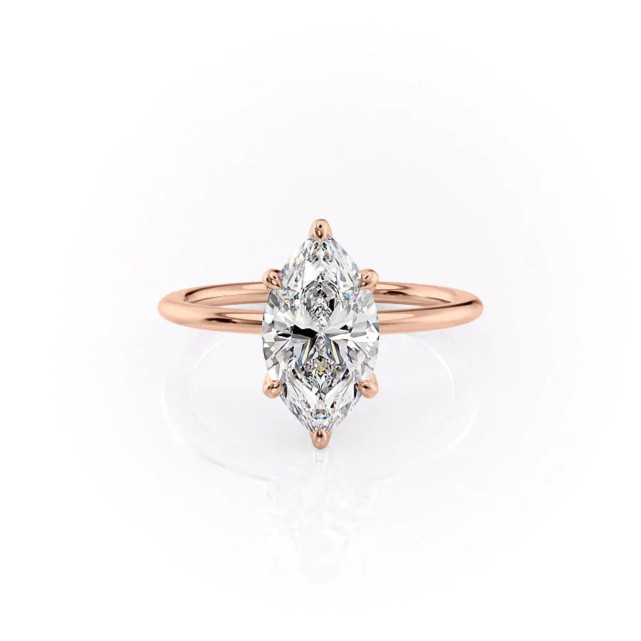 The Petal Kamellie Set With A 4 Carat Marquise Moissanite