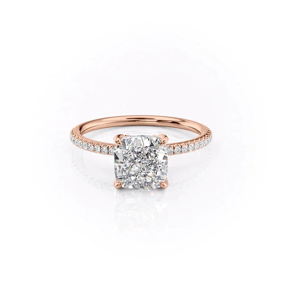 The Pave Petal Kamellie Set With A 2.5 Carat Cushion Lab Diamond