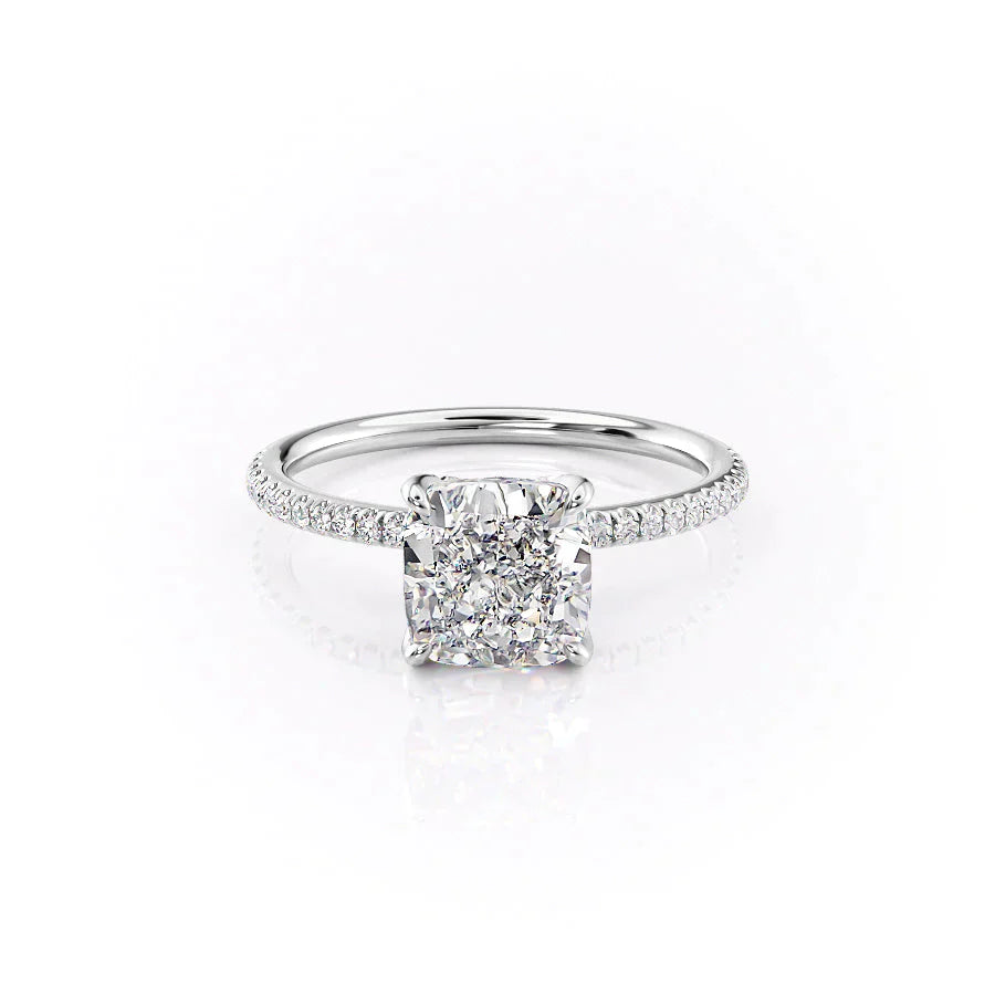 The Pave Petal Kamellie Set With A 1.5 Carat Cushion Lab Diamond