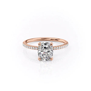 The Pave Petal Kamellie Set With A 2 Carat Elongated Cushion Lab Diamond