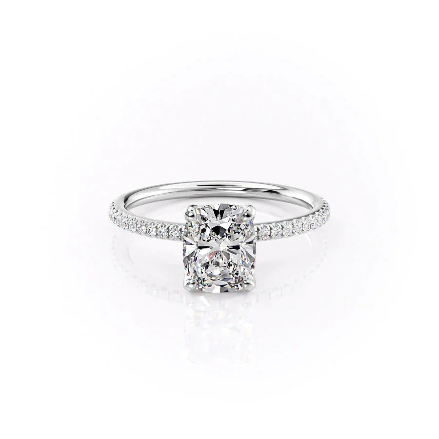 The Pave Petal Kamellie Set With A 2 Carat Elongated Cushion Lab Diamond