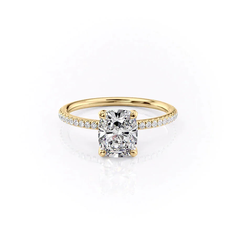 The Pave Petal Kamellie Set With A 2 Carat Elongated Cushion Lab Diamond