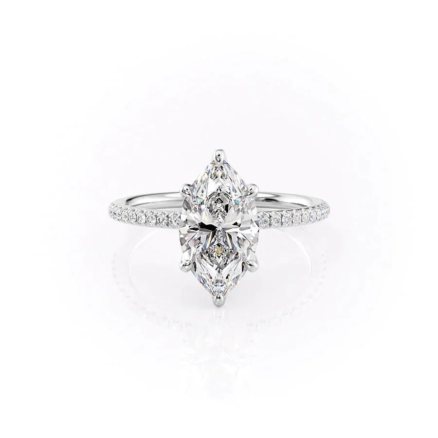 The Pave Petal Kamellie Set With A 1.5 Carat Marquise Lab Diamond