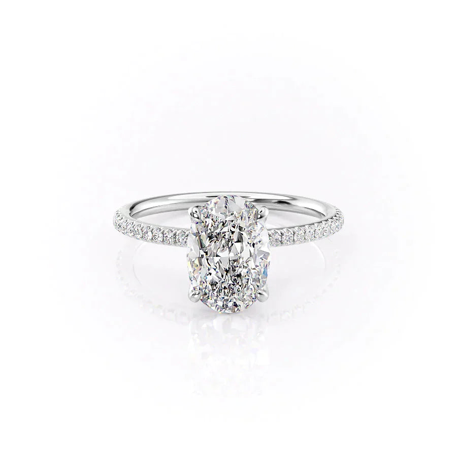 The Pave Petal Kamellie Set With A 1.5 Carat Oval Lab Diamond