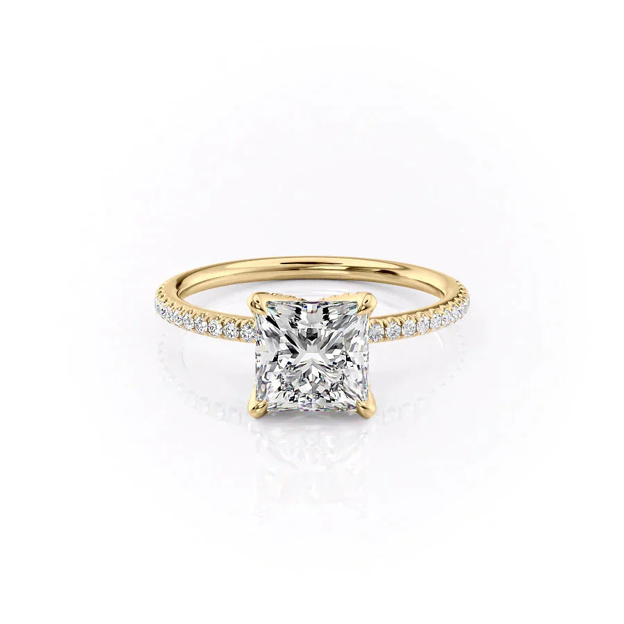 The Pave Petal Kamellie Set With A 2.5 Carat Princess Lab Diamond