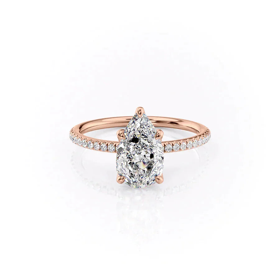 The Pave Petal Kamellie Set With A 1.5 Carat Pear Lab Diamond