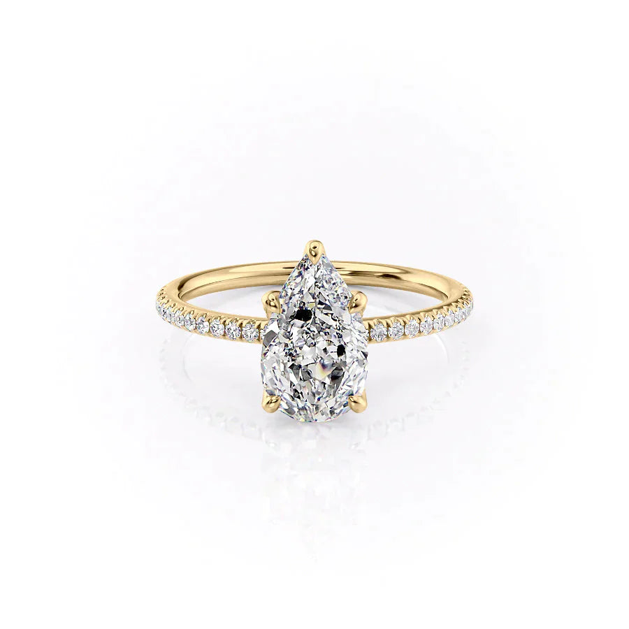 The Pave Petal Kamellie Set With A 2.5 Carat Pear Lab Diamond
