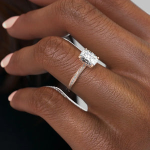 The Caroline Set With A 4 Carat Elongated Cushion Moissanite
