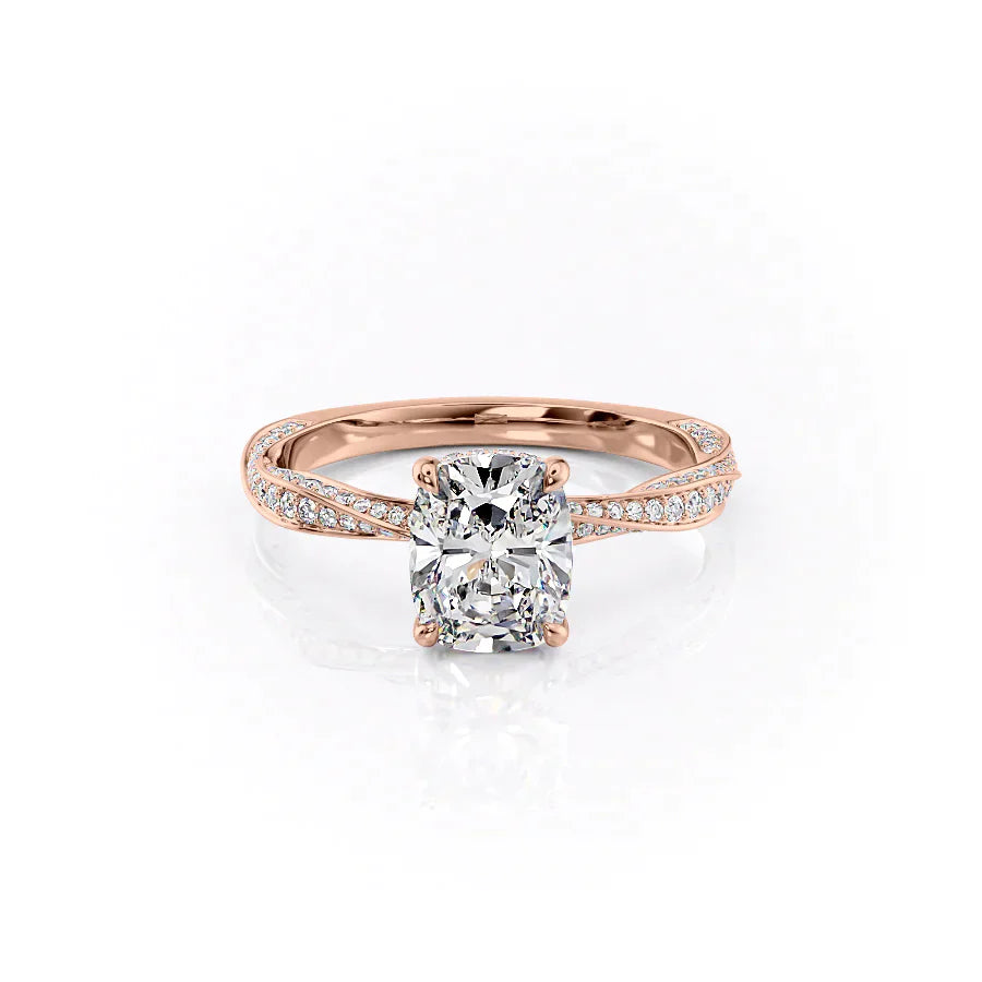 The Caroline Set With A 2.5 Carat Elongated Cushion Lab Diamond