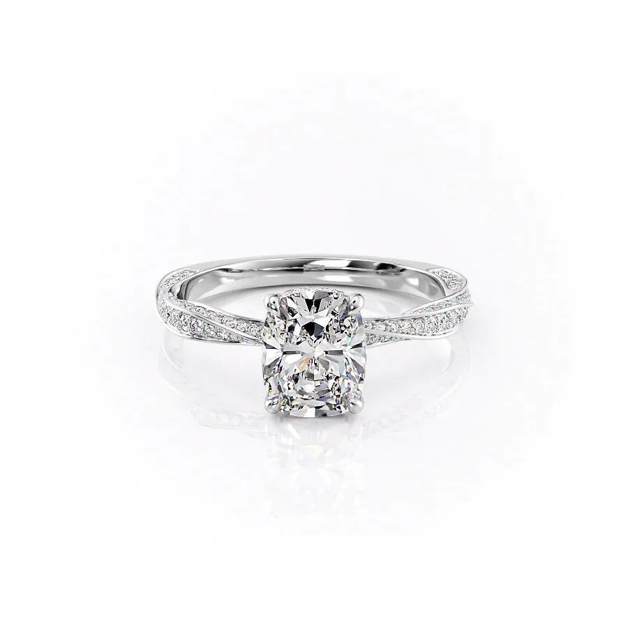 The Caroline Set With A 4 Carat Elongated Cushion Moissanite