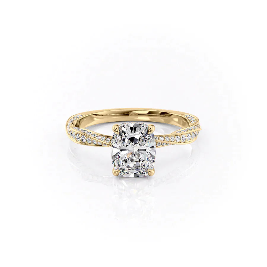 The Caroline Set With A 3.5 Carat Elongated Cushion Moissanite