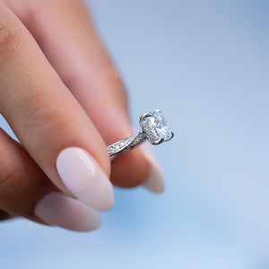 The Caroline Set With A 2 Carat Cushion Moissanite