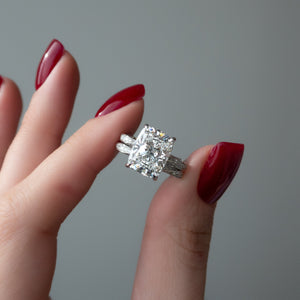 The Caroline Set With A 3.5 Carat Elongated Cushion Moissanite
