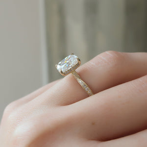 The Caroline Set With A 2 Carat Elongated Cushion Moissanite
