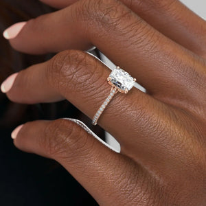 The Pave Lexie Set With A 1.5 Carat Elongated Cushion Lab Diamond