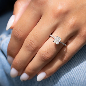 The Pave Lexie Set With A 2 Carat Elongated Cushion Lab Diamond