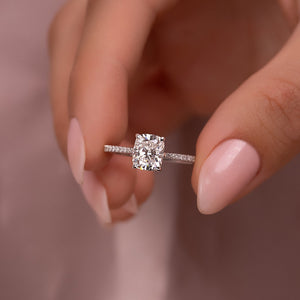 The Pave Lexie Set With A 2 Carat Elongated Cushion Lab Diamond