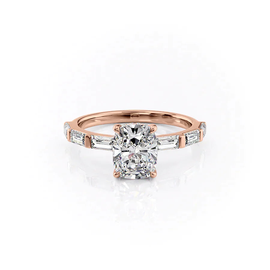 The Hailey Set With A 2.5 Carat Elongated Cushion Lab Diamond