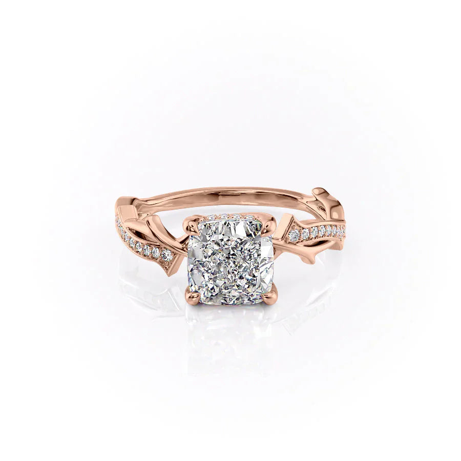 The Pave Twig Set With A 2.5 Carat Cushion Lab Diamond