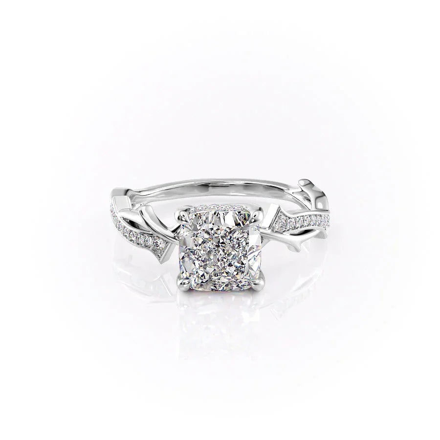 The Pave Twig Set With A 1 Carat Cushion Lab Diamond