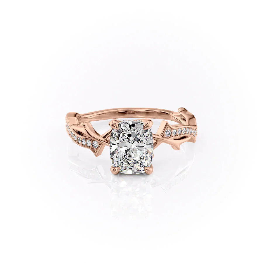 The Pave Twig Set With A 2 Carat Elongated Cushion Moissanite